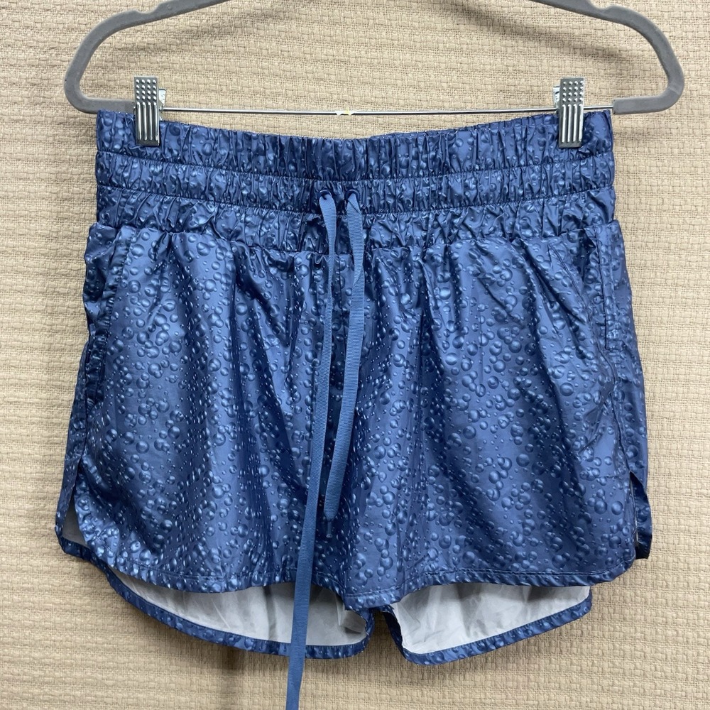 Ziya Active Womens L Hi Rise Metallic 3D Effect Blue Bubble Bomber Shorts Pocket